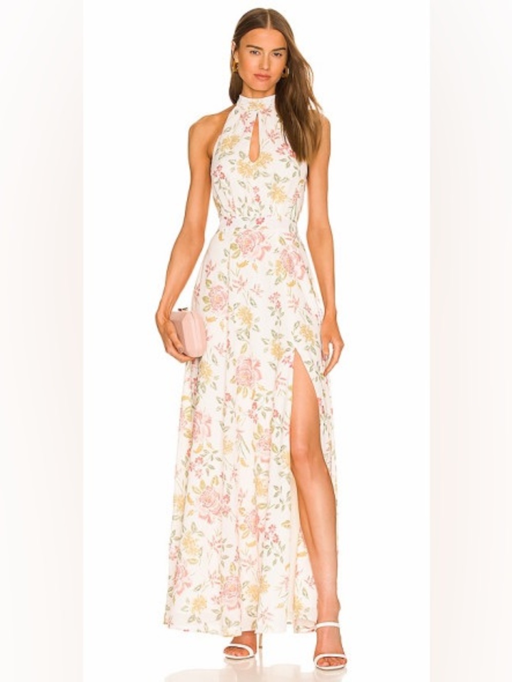 Yumi Kim Floral Halter Maxi Dress Cream Garden Party Cottagecore Boho Size S - Picture 2 of 11